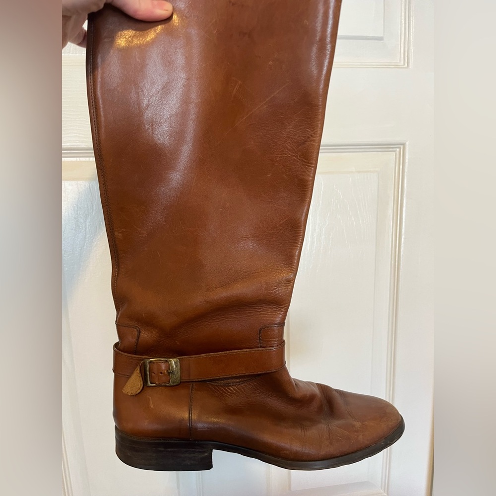 Jordan leather boots, women’s size 10, cognac, just below knee length